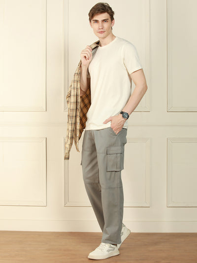 Men's Mid Grey Relaxed Fit Solid Cotton Lycra Stretchable Trousers