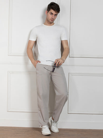 Dennis Lingo Men's Solid Light Grey Relaxed fit Stretchable Cargo Trousers