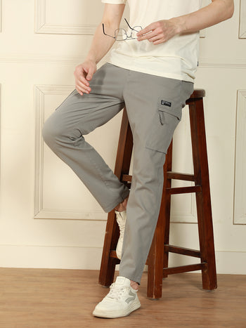 Men's Mid Grey Relaxed Fit Solid Cotton Lycra Stretchable Trousers