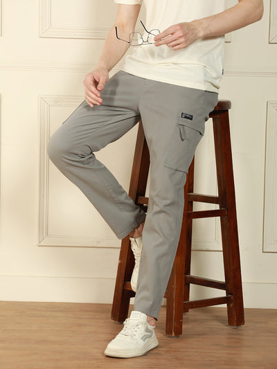 Men's Mid Grey Relaxed Fit Solid Cotton Lycra Stretchable Trousers