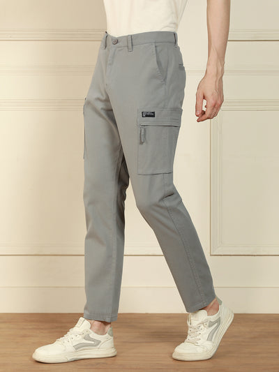 Men's Mid Grey Relaxed Fit Solid Cotton Lycra Stretchable Trousers
