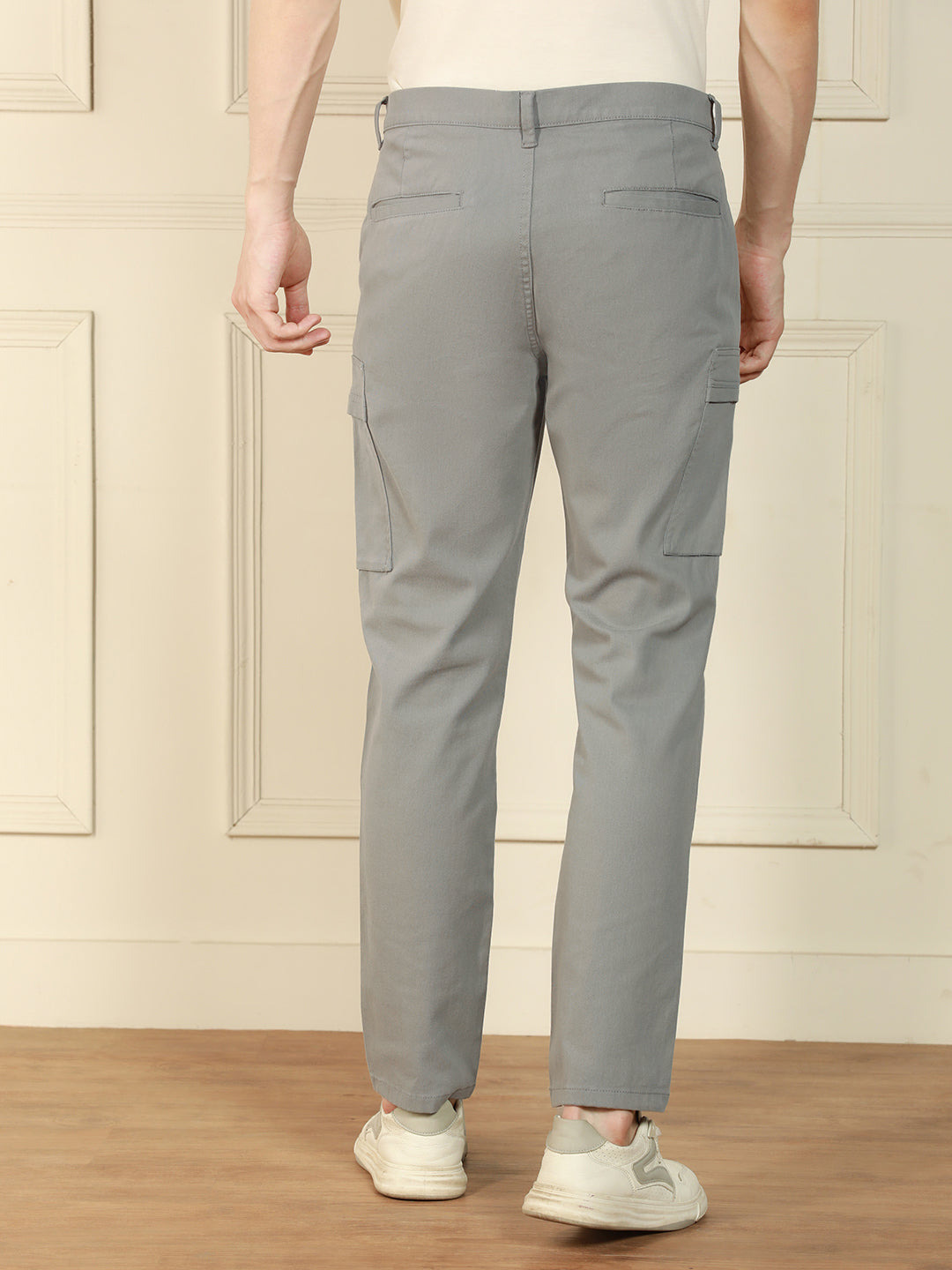 Men's Mid Grey Relaxed Fit Solid Cotton Lycra Stretchable Trousers