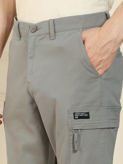 Men's Mid Grey Relaxed Fit Solid Cotton Lycra Stretchable Trousers