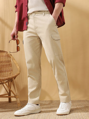 Men Solid Straight Fit Cargo Trousers