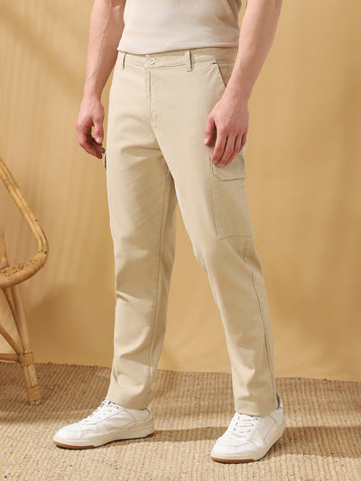 Men Solid Straight Fit Cargo Trousers