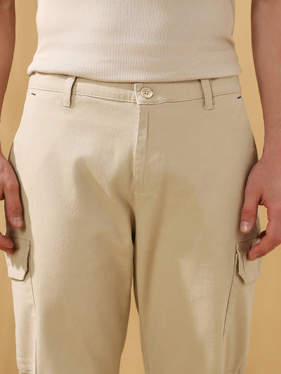 Men Solid Straight Fit Cargo Trousers
