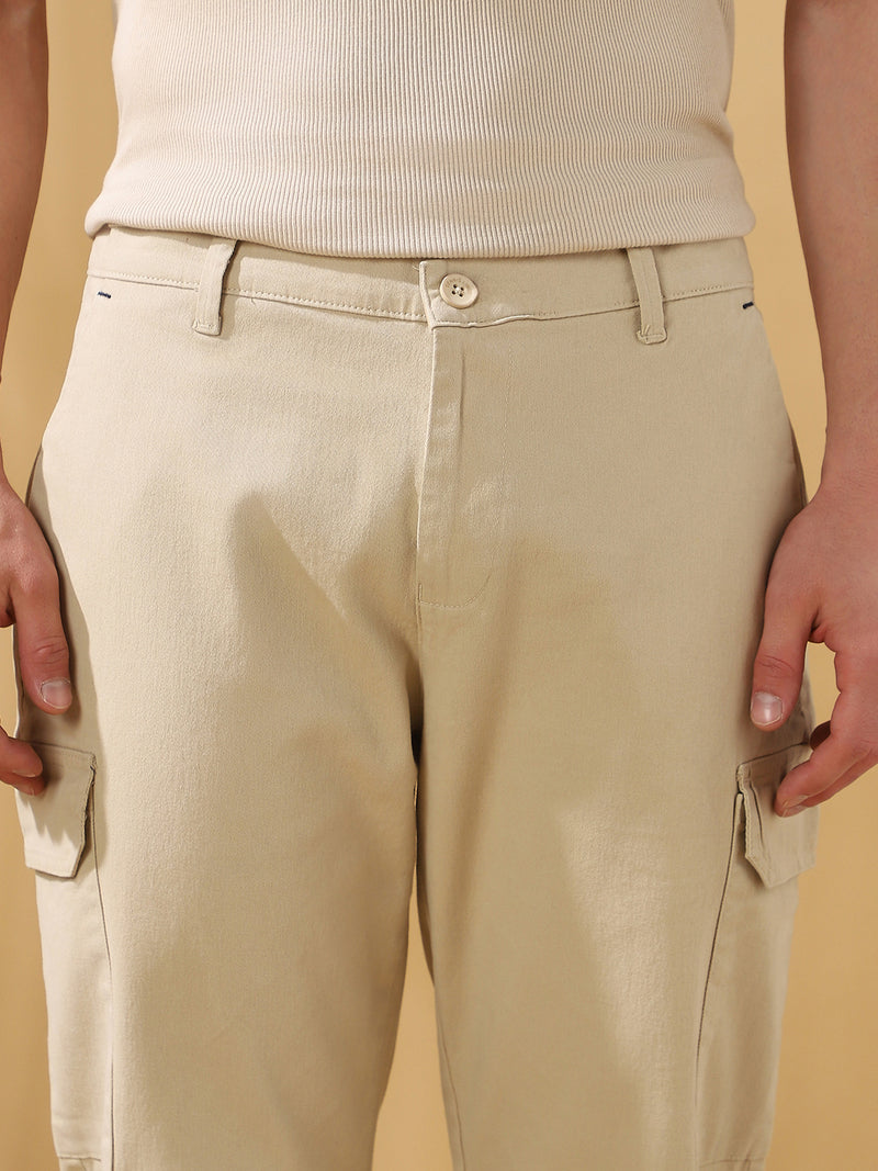 Men Solid Straight Fit Cargo Trousers