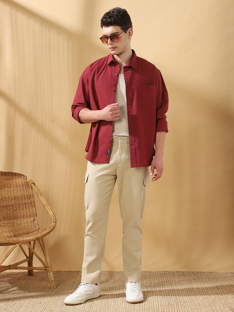 Men Solid Straight Fit Cargo Trousers