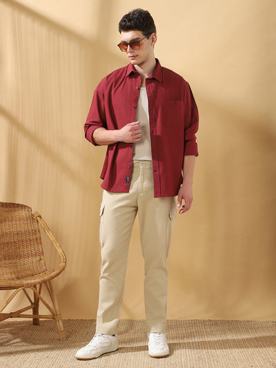 Men Solid Straight Fit Cargo Trousers
