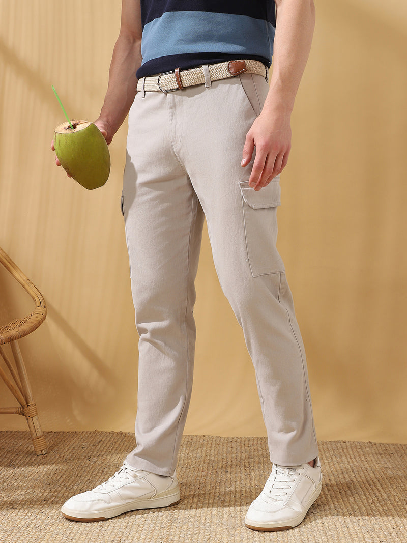 Men Solid Straight Fit Cargo Trousers