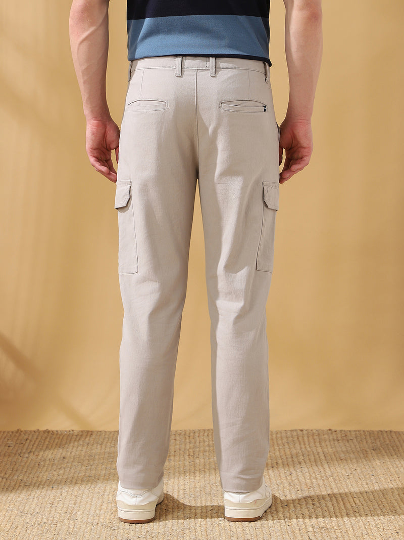 Men Solid Straight Fit Cargo Trousers