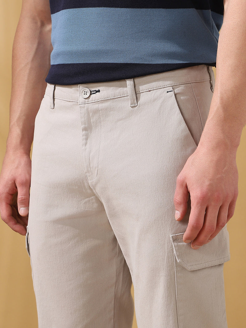 Men Solid Straight Fit Cargo Trousers