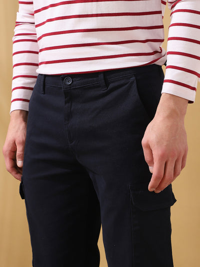 Men Solid Straight Fit Cargo Trousers