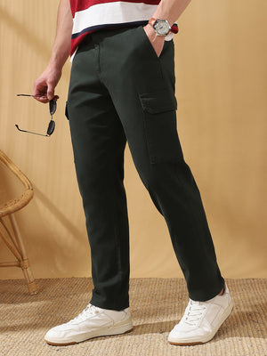 Men Solid Straight Fit Cargo Trousers