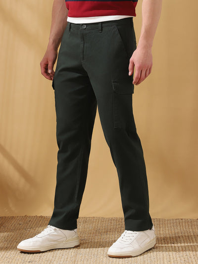 Men Solid Straight Fit Cargo Trousers