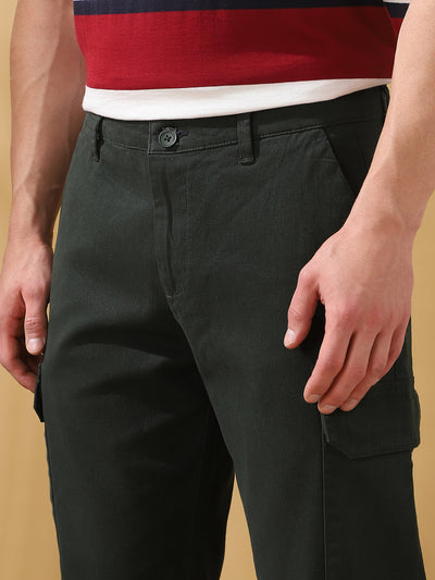 Men Solid Straight Fit Cargo Trousers