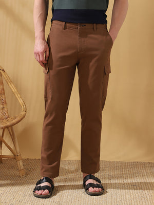 Men Solid Straight Fit Cargo Trousers