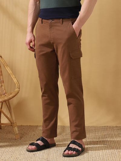 Men Solid Straight Fit Cargo Trousers