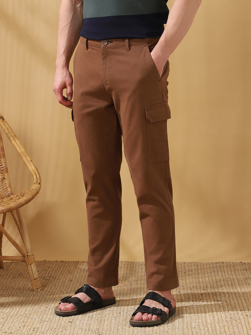 Men Solid Straight Fit Cargo Trousers