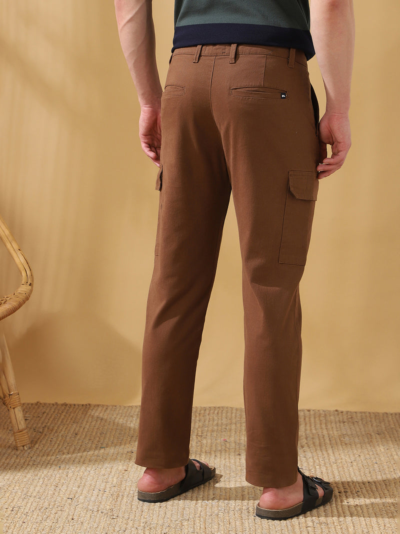 Men Solid Straight Fit Cargo Trousers