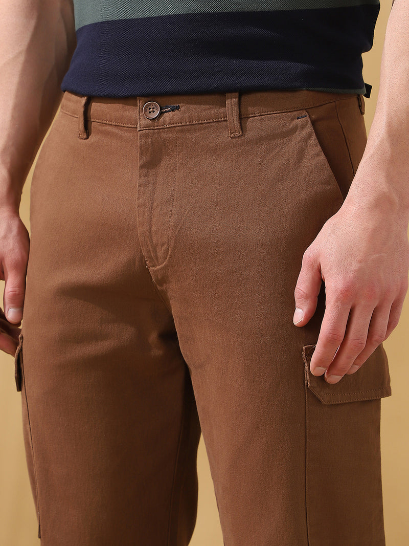 Men Solid Straight Fit Cargo Trousers