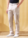 Men Grey Solid Straight Fit Cargo Trousers