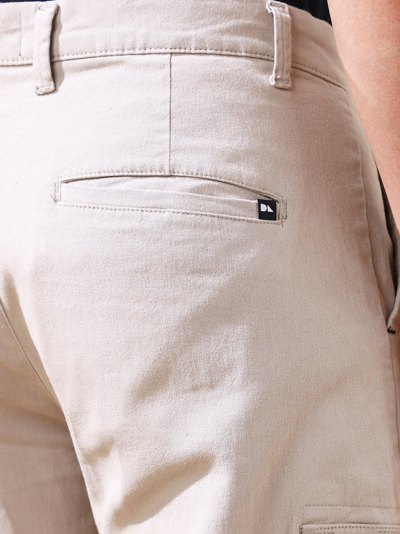 Men Grey Solid Straight Fit Cargo Trousers