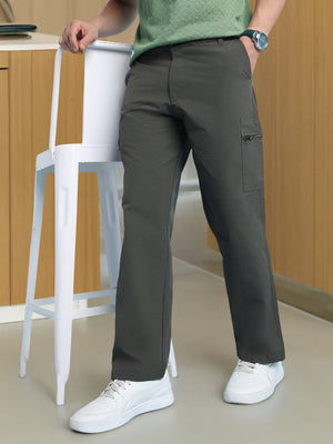 Men Solid Straight Fit Parachute Cargo Trousers