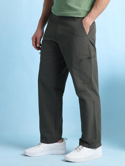 Men Solid Straight Fit Parachute Cargo Trousers