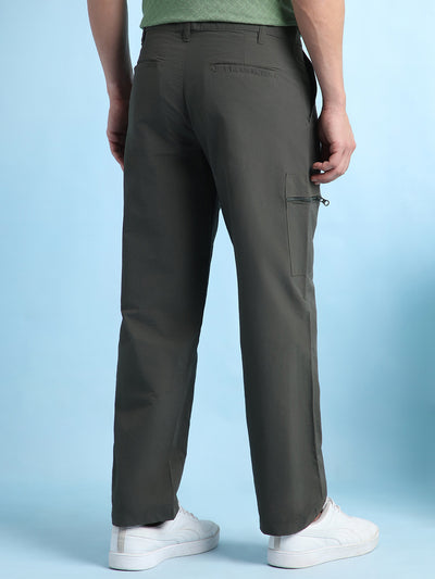 Men Solid Straight Fit Parachute Cargo Trousers