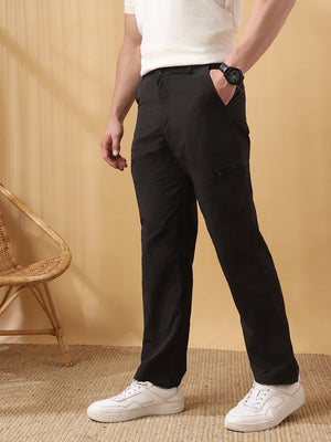 Men Solid Straight Fit Parachute Cargo Trousers