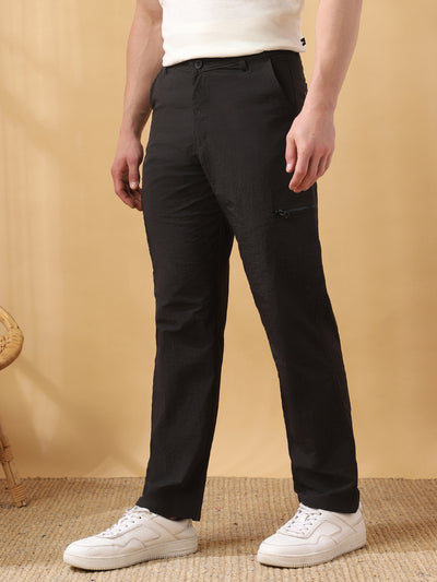 Men Solid Straight Fit Parachute Cargo Trousers