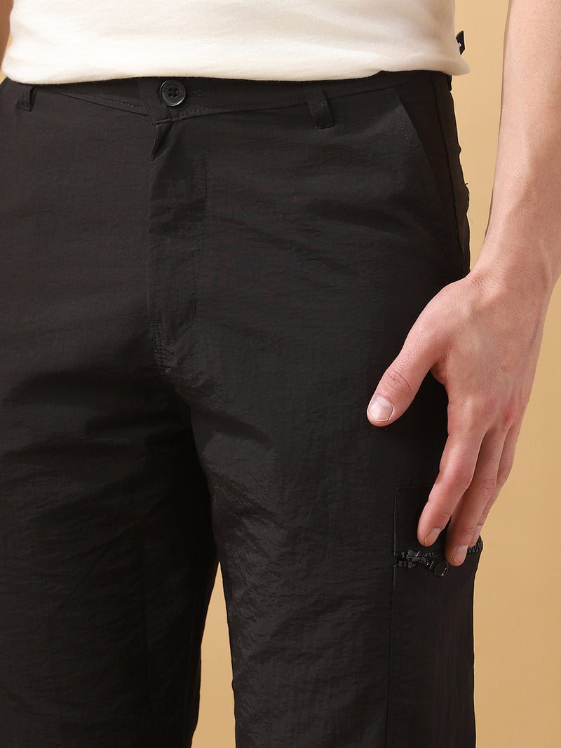 Men Solid Straight Fit Parachute Cargo Trousers