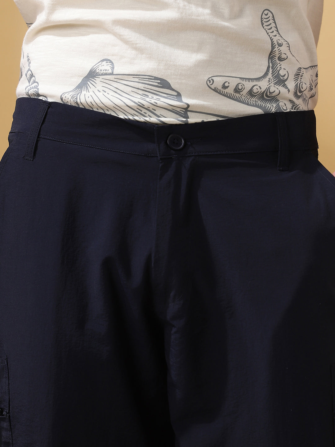 Men Navy Solid Straight Fit Parachute Cargo Trousers