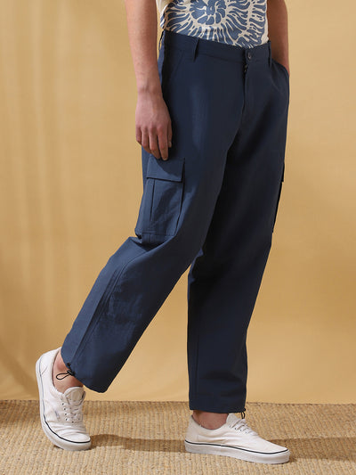 Men's Solid Straight Fit Parachute Cargo Trousers