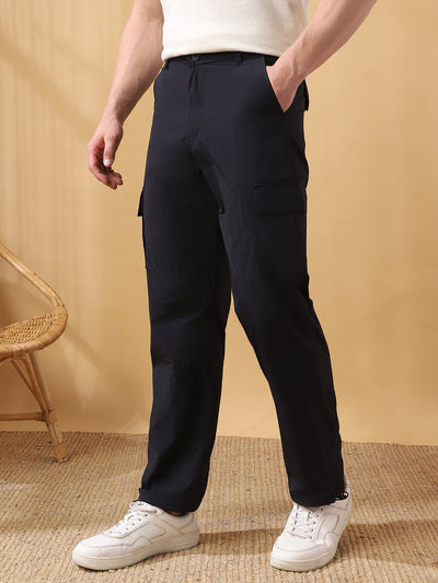 Men's Solid Straight Fit Parachute Cargos Trousers