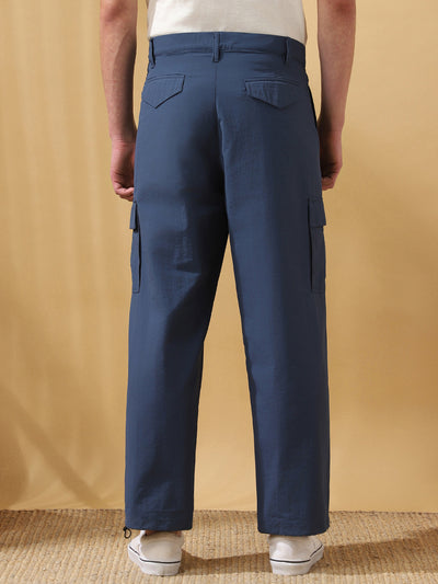 Men's Solid Straight Fit Parachute Cargo Trousers