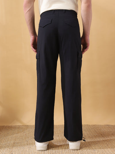 Men's Solid Straight Fit Parachute Cargos Trousers