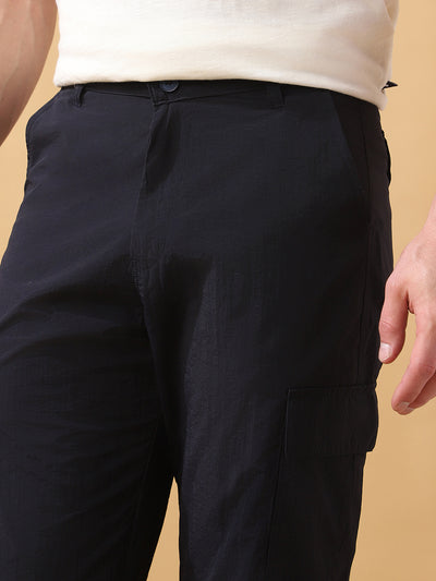 Men's Solid Straight Fit Parachute Cargos Trousers