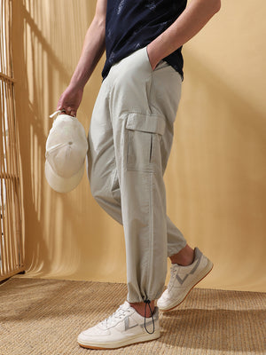 Men's Solid Straight Fit Parachute Cargo Trousers