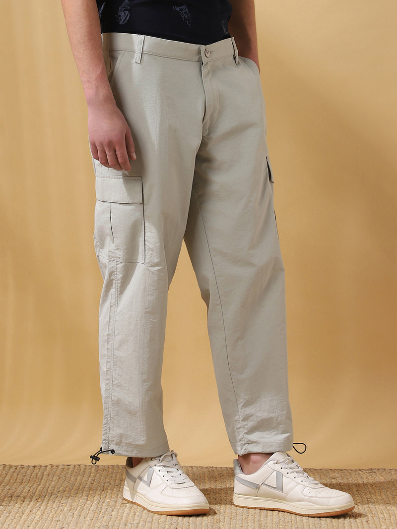 Men's Solid Straight Fit Parachute Cargo Trousers
