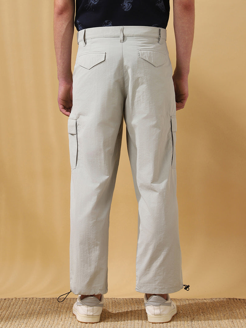 Men's Solid Straight Fit Parachute Cargo Trousers