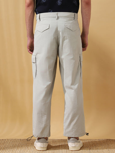 Men's Solid Straight Fit Parachute Cargo Trousers