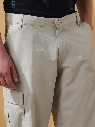 Men's Solid Straight Fit Parachute Cargo Trousers