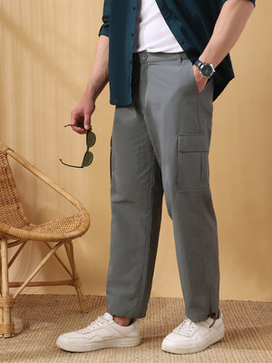 Men's Solid Straight Fit Parachute Cargo Trousers