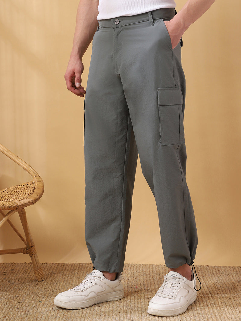 Men's Solid Straight Fit Parachute Cargo Trousers