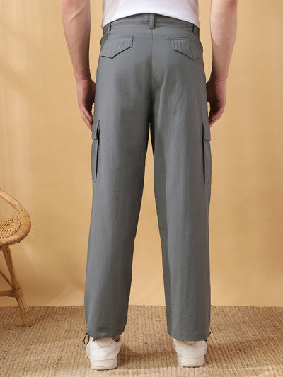 Men's Solid Straight Fit Parachute Cargo Trousers