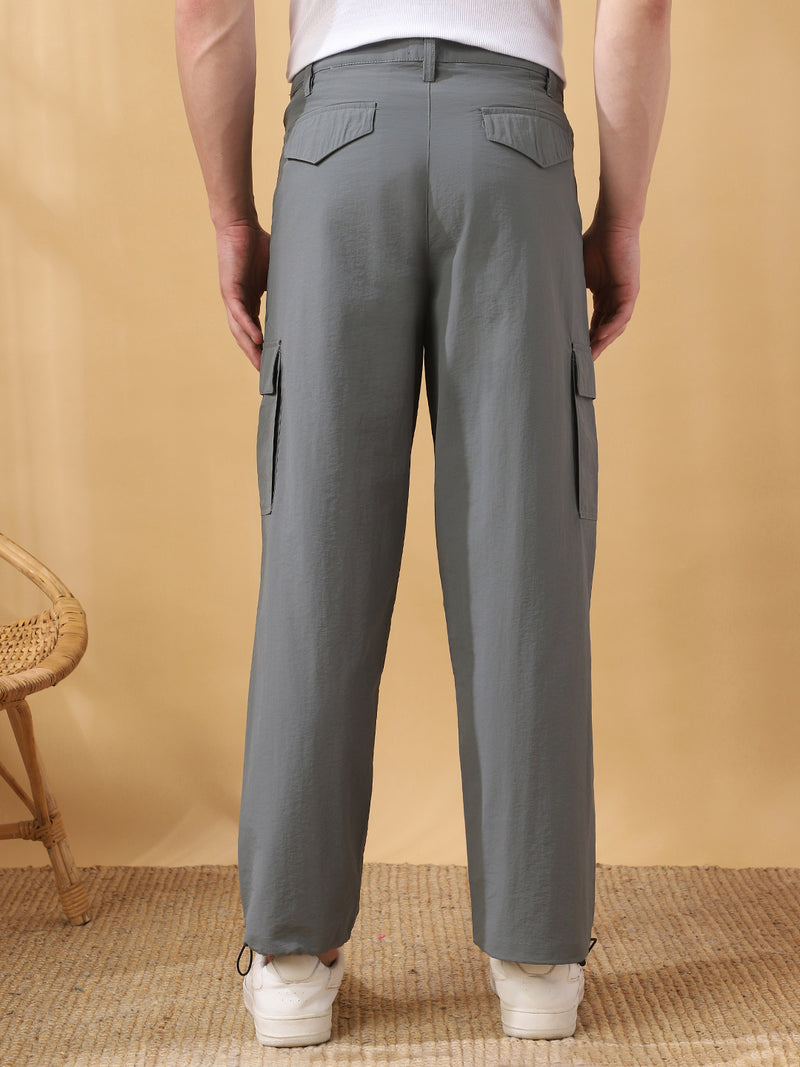 Men's Solid Straight Fit Parachute Cargo Trousers