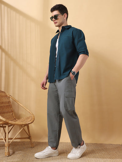 Men's Solid Straight Fit Parachute Cargo Trousers
