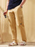 Men Khaki Solid Straight Fit Cargo Trousers